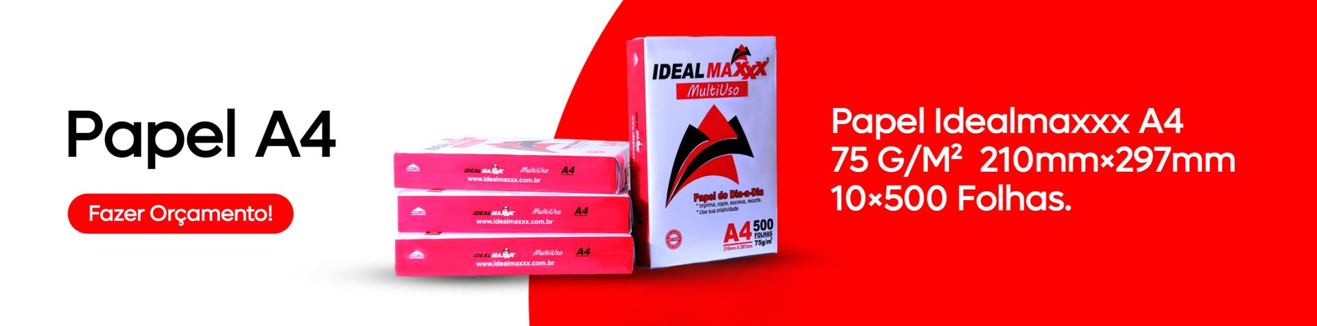 Papel A4 Idealmaxxx 75 g/m², caixa com 10 resmas de 500 folhas